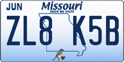 MO license plate ZL8K5B