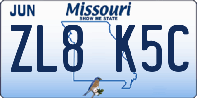 MO license plate ZL8K5C
