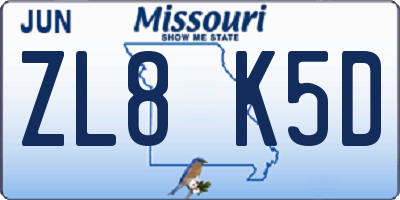 MO license plate ZL8K5D