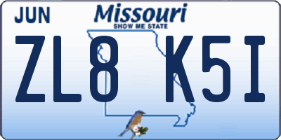 MO license plate ZL8K5I