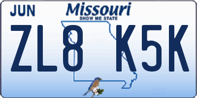 MO license plate ZL8K5K