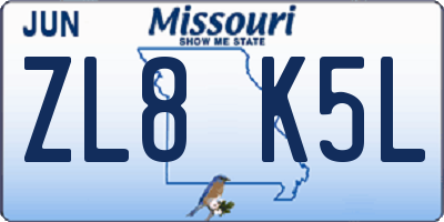 MO license plate ZL8K5L