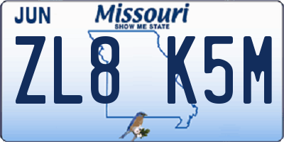 MO license plate ZL8K5M