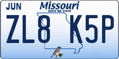 MO license plate ZL8K5P
