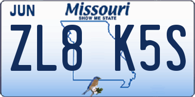 MO license plate ZL8K5S