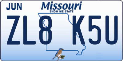 MO license plate ZL8K5U