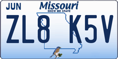 MO license plate ZL8K5V
