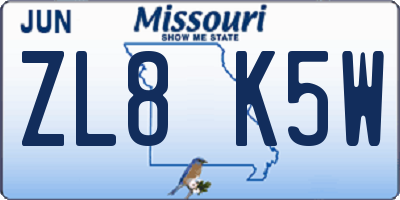 MO license plate ZL8K5W