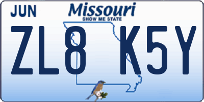 MO license plate ZL8K5Y