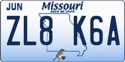 MO license plate ZL8K6A