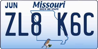 MO license plate ZL8K6C