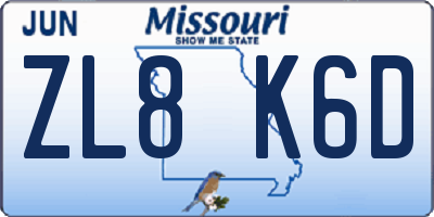 MO license plate ZL8K6D