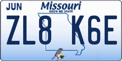 MO license plate ZL8K6E
