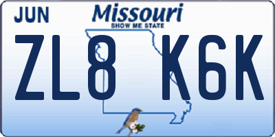 MO license plate ZL8K6K