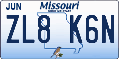 MO license plate ZL8K6N