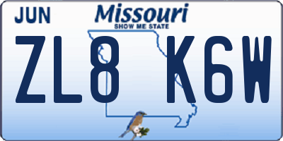 MO license plate ZL8K6W