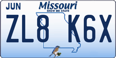 MO license plate ZL8K6X