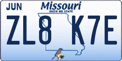 MO license plate ZL8K7E