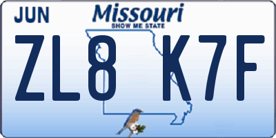 MO license plate ZL8K7F