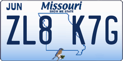 MO license plate ZL8K7G