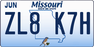 MO license plate ZL8K7H