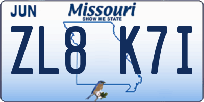 MO license plate ZL8K7I
