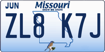 MO license plate ZL8K7J