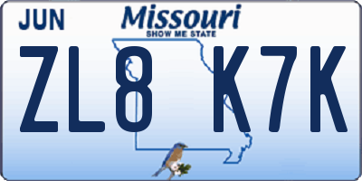 MO license plate ZL8K7K