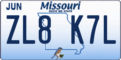 MO license plate ZL8K7L