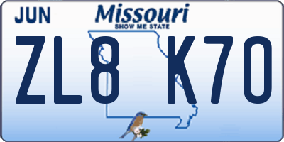 MO license plate ZL8K7O