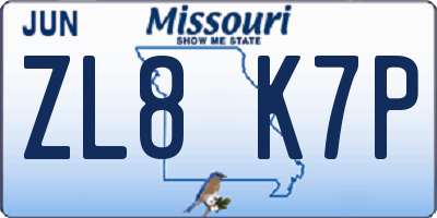 MO license plate ZL8K7P