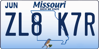 MO license plate ZL8K7R