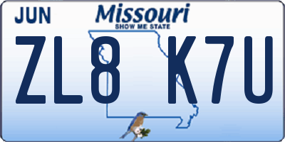 MO license plate ZL8K7U