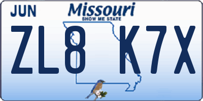 MO license plate ZL8K7X