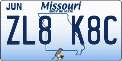 MO license plate ZL8K8C
