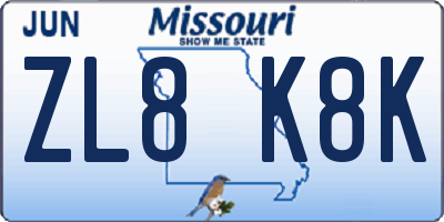 MO license plate ZL8K8K