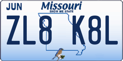 MO license plate ZL8K8L