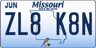 MO license plate ZL8K8N