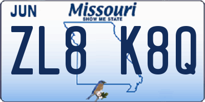 MO license plate ZL8K8Q