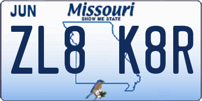 MO license plate ZL8K8R