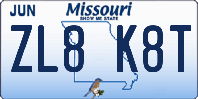 MO license plate ZL8K8T