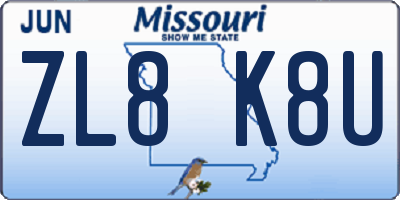 MO license plate ZL8K8U
