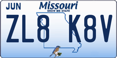 MO license plate ZL8K8V