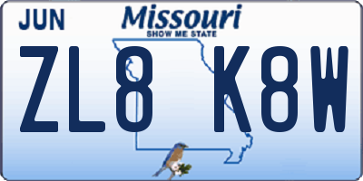 MO license plate ZL8K8W