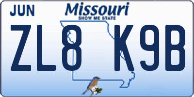 MO license plate ZL8K9B