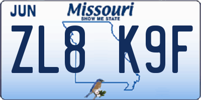 MO license plate ZL8K9F
