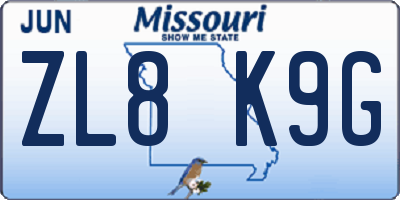 MO license plate ZL8K9G