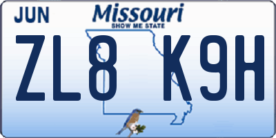 MO license plate ZL8K9H