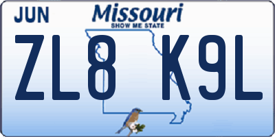 MO license plate ZL8K9L