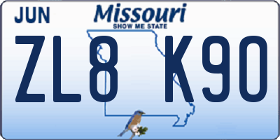 MO license plate ZL8K9O